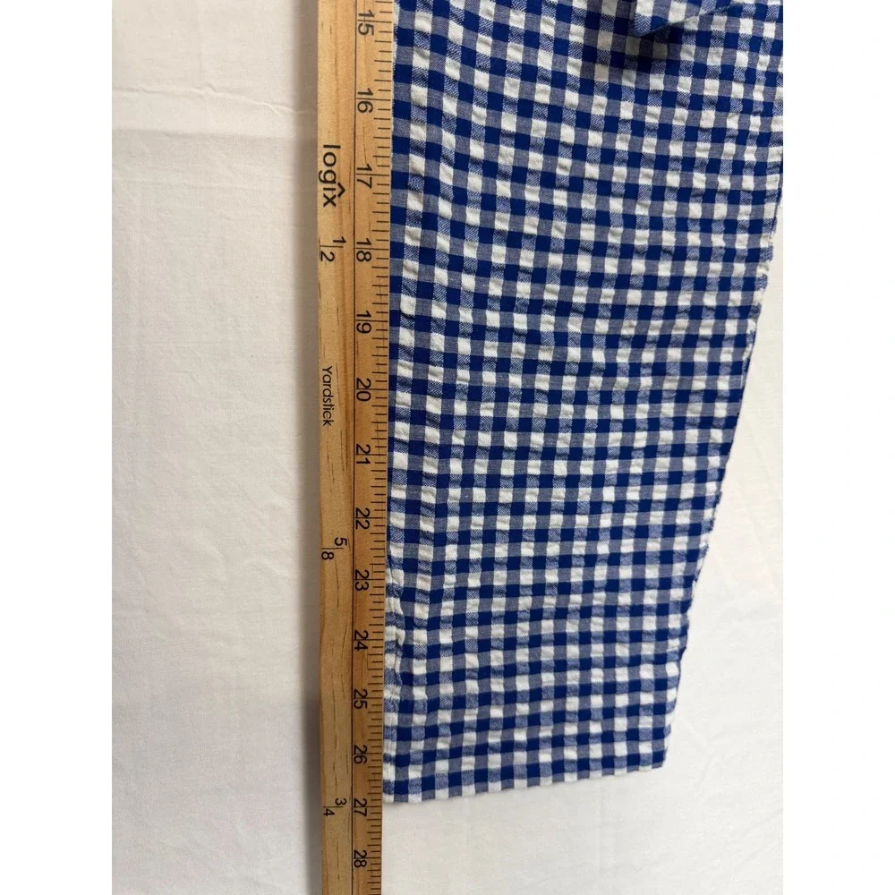 Banana Republic Women Cotton Linen Pants 0 Blue Gingham Tie Waist Tapered Leg